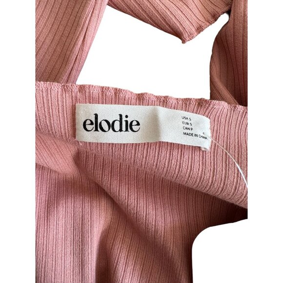 Elodie Pink Ribbed Long Sleeve Tie-Front Crop Cardigan Sweater Top Size S NWT - Picture 3 of 10